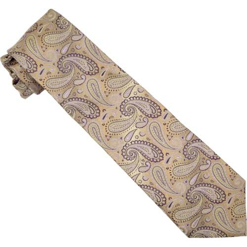 Stacy Adams Collection SA066 Tan / Lavender Paisley Design 100% Woven Silk Necktie/Hanky Set